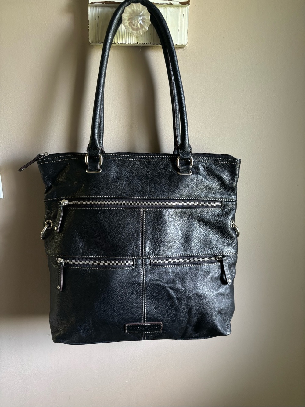 Tignanello Black Leather Tote Bag
